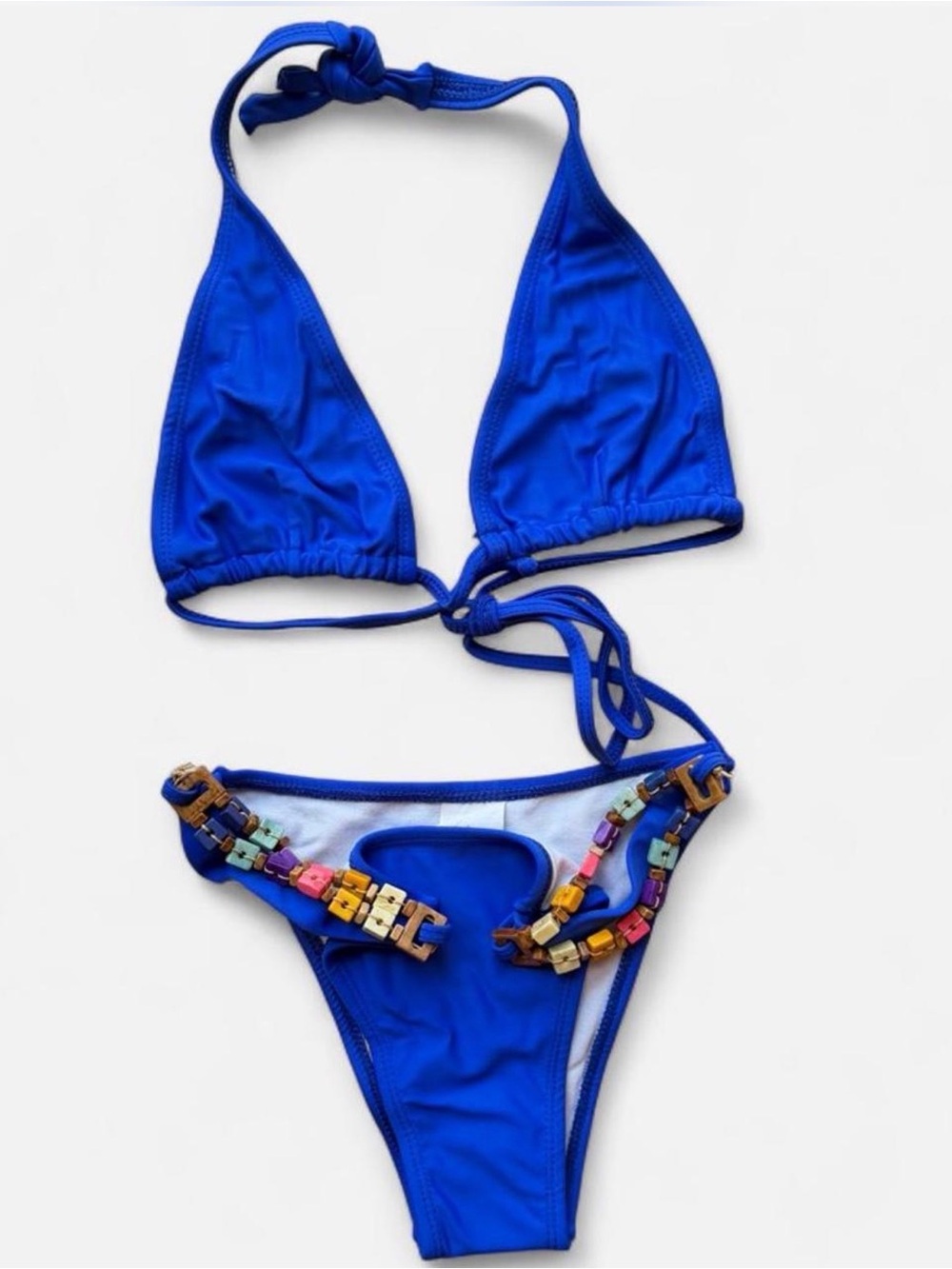 Royal Blue Beaded Triangle Bikini Set NWOT